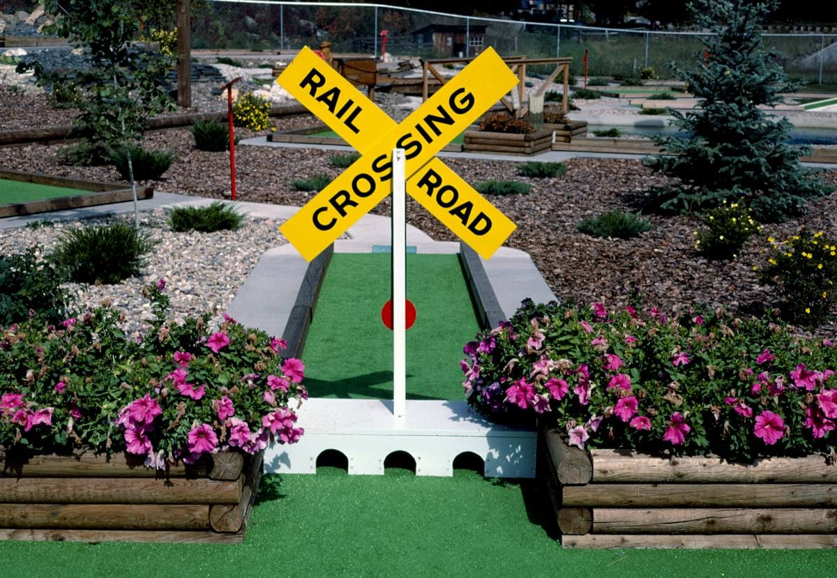 Historic Photo : 1987 Railroad crossing, Golden West mini golf, Hill City, South Dakota | Margolies | Roadside America Collection | Vintage Wall Art :