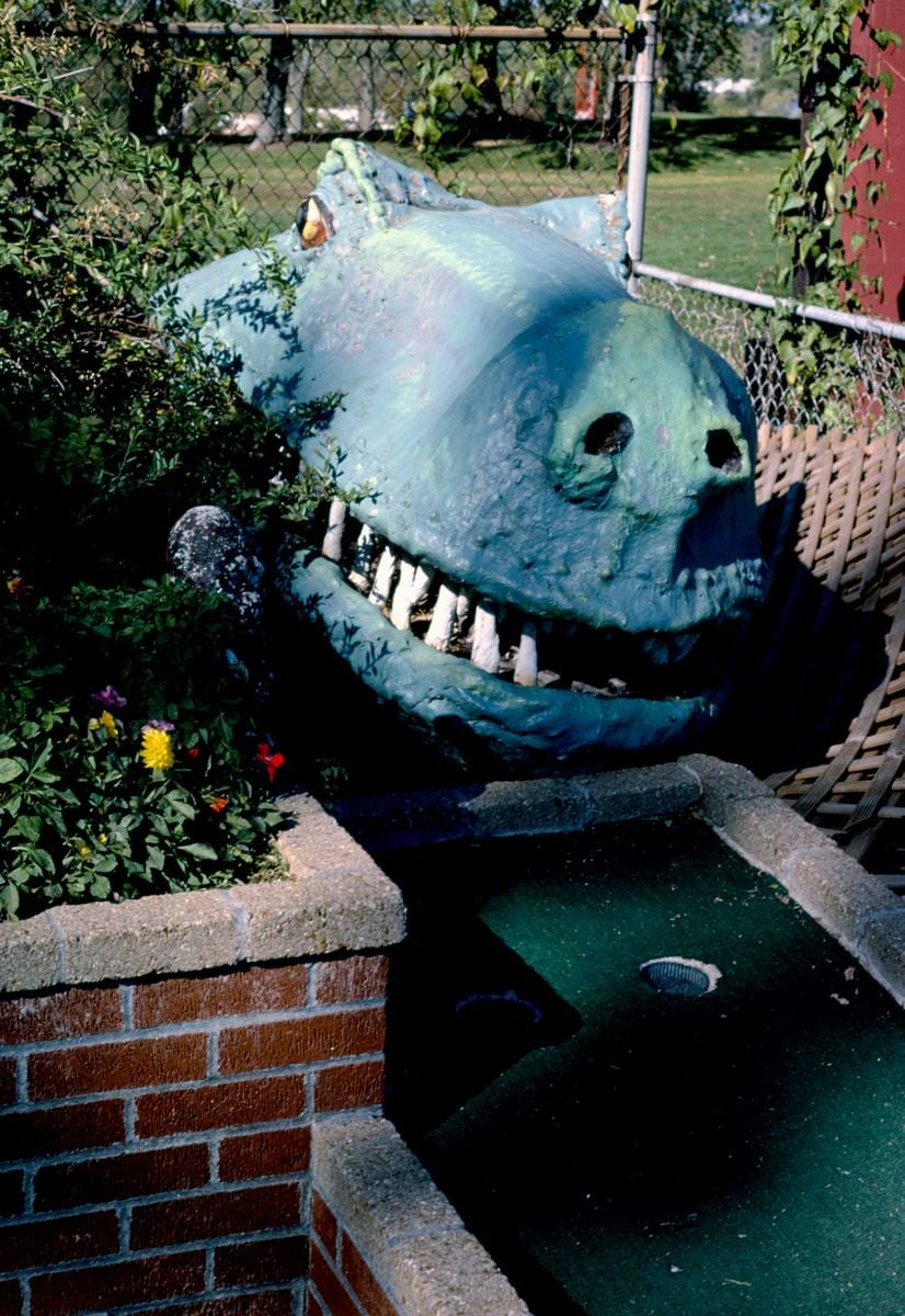 Historic Photo : 1988 Dinosaur, Tower Tree mini golf, Heege Road, Saint Louis, Missouri | Margolies | Roadside America Collection | Vintage Wall Art :