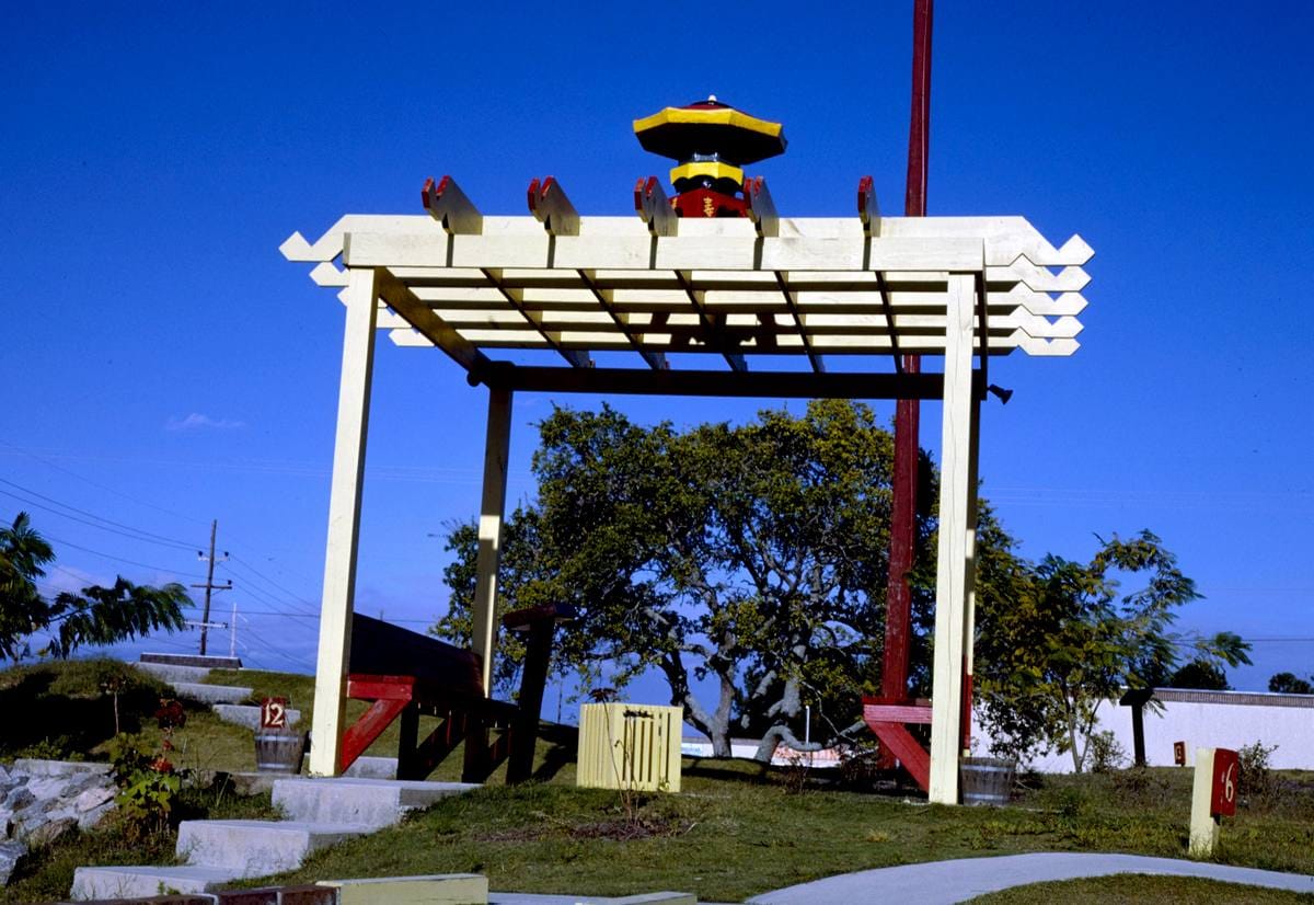 Historic Photo : 1985 Lattice pagoda, Golden Dragon Golf, North Myrtle Beach, South Carolina | Margolies | Roadside America Collection | Vintage Wall Art :