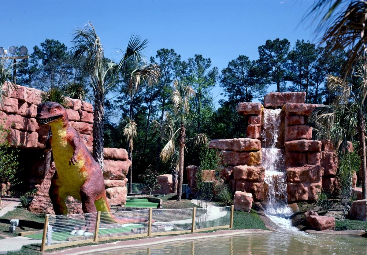 Historic Photo : 1988 Dinosaur overall detail, Rainbow Falls Golf, Myrtle Beach, South Carolina | Margolies | Roadside America Collection | Vintage Wall Art :