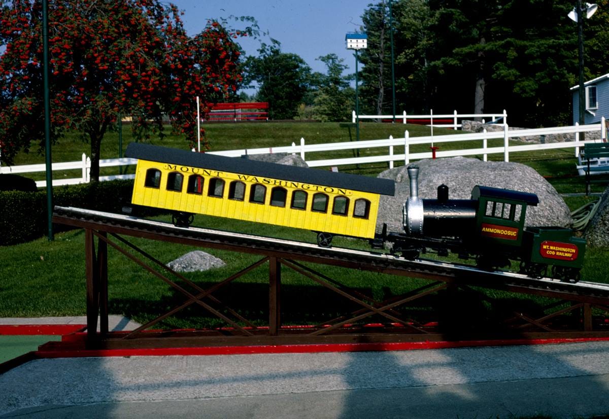 Historic Photo : 1984 Cog railway, Funspot mini golf, Route 3, Weirs Beach, New Hampshire | Margolies | Roadside America Collection | Vintage Wall Art :