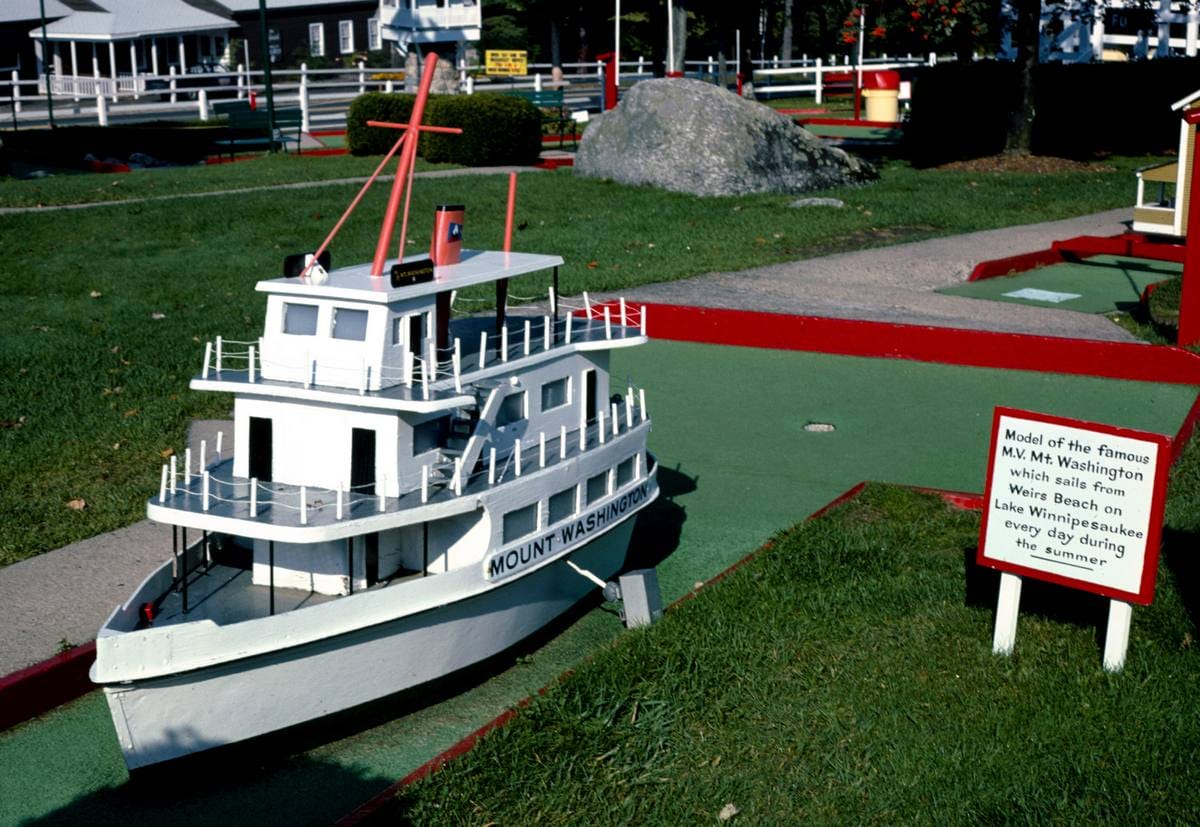 Historic Photo : 1984 Excursion boat, Funspot mini golf, Route 3, Weirs Beach, New Hampshire | Margolies | Roadside America Collection | Vintage Wall Art :