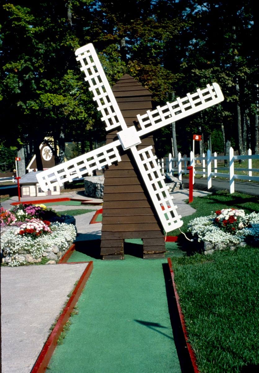 Historic Photo : 1984 Windmill, Funspot mini golf, Route 3, Weirs Beach, New Hampshire | Margolies | Roadside America Collection | Vintage Wall Art :