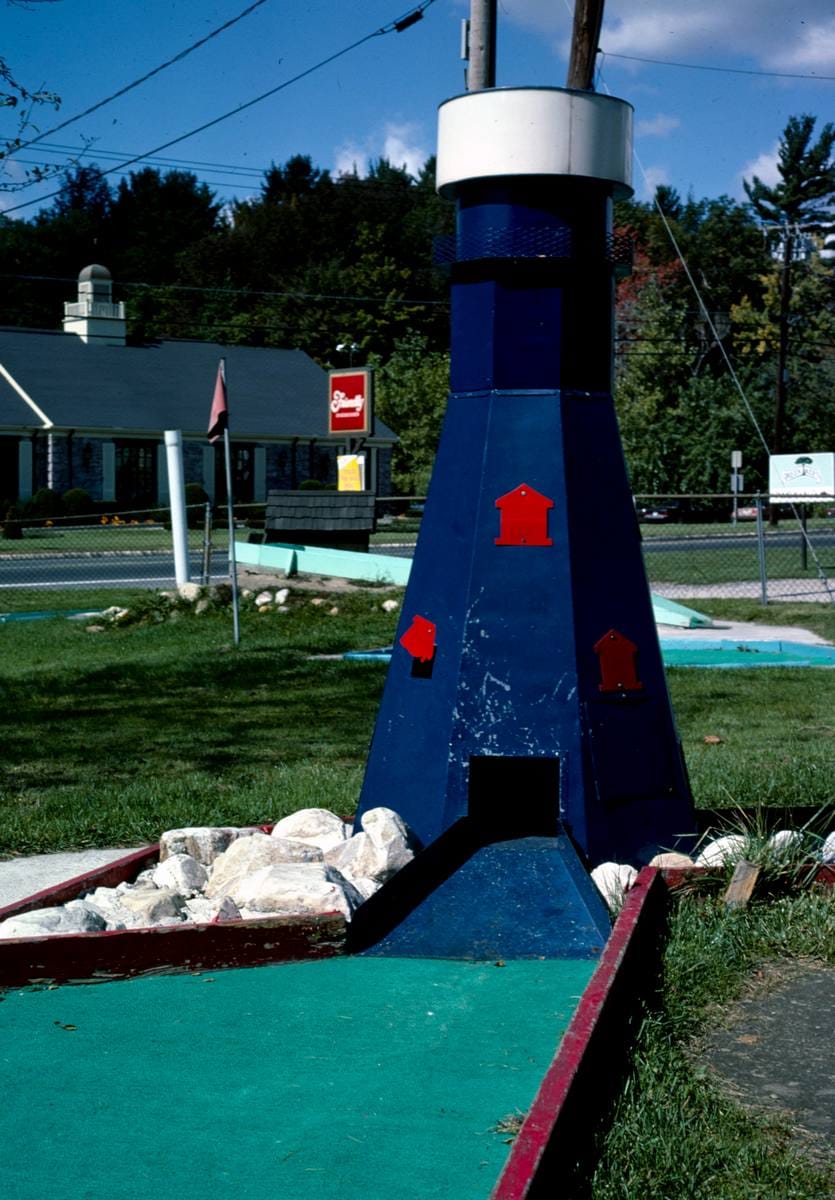 Historic Photo : 1984 Lighthouse, Penguin Turtle miniature golf, Routes 7 and 20, Lenox, Massachusetts | Margolies | Roadside America Collection | Vintage Wall Art :