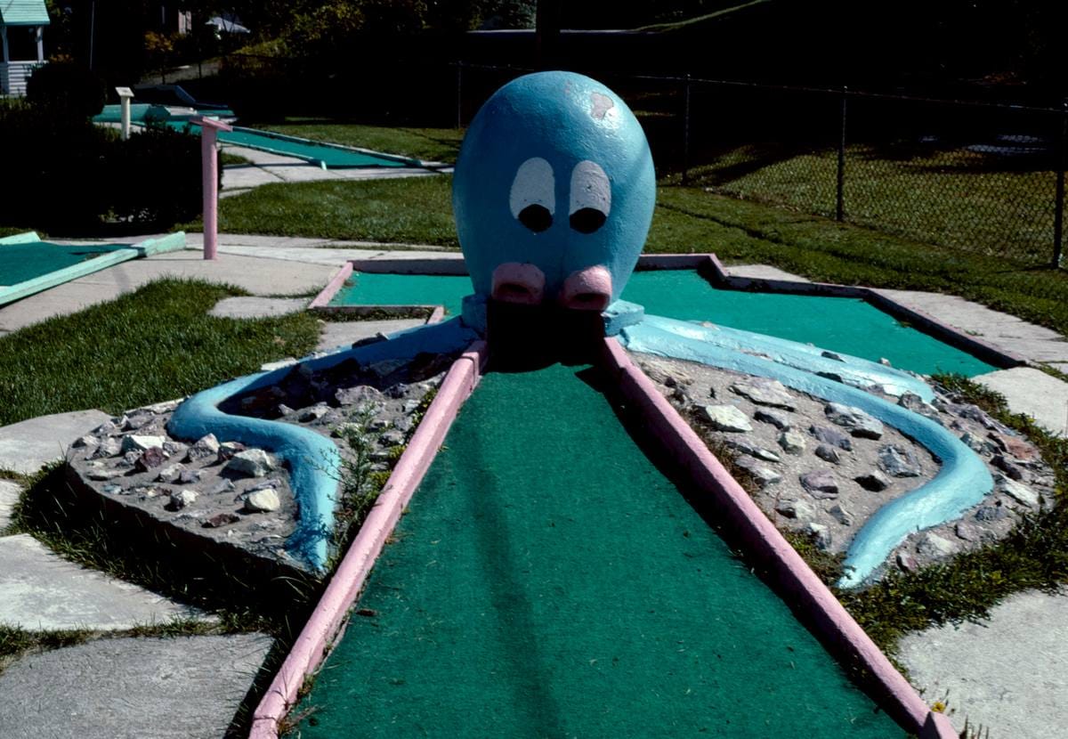 Historic Photo : 1984 Octopus, Penguin Turtle miniature golf, Routes 7 and 20, I, Lenox, Massachusetts | Margolies | Roadside America Collection | Vintage Wall Art :