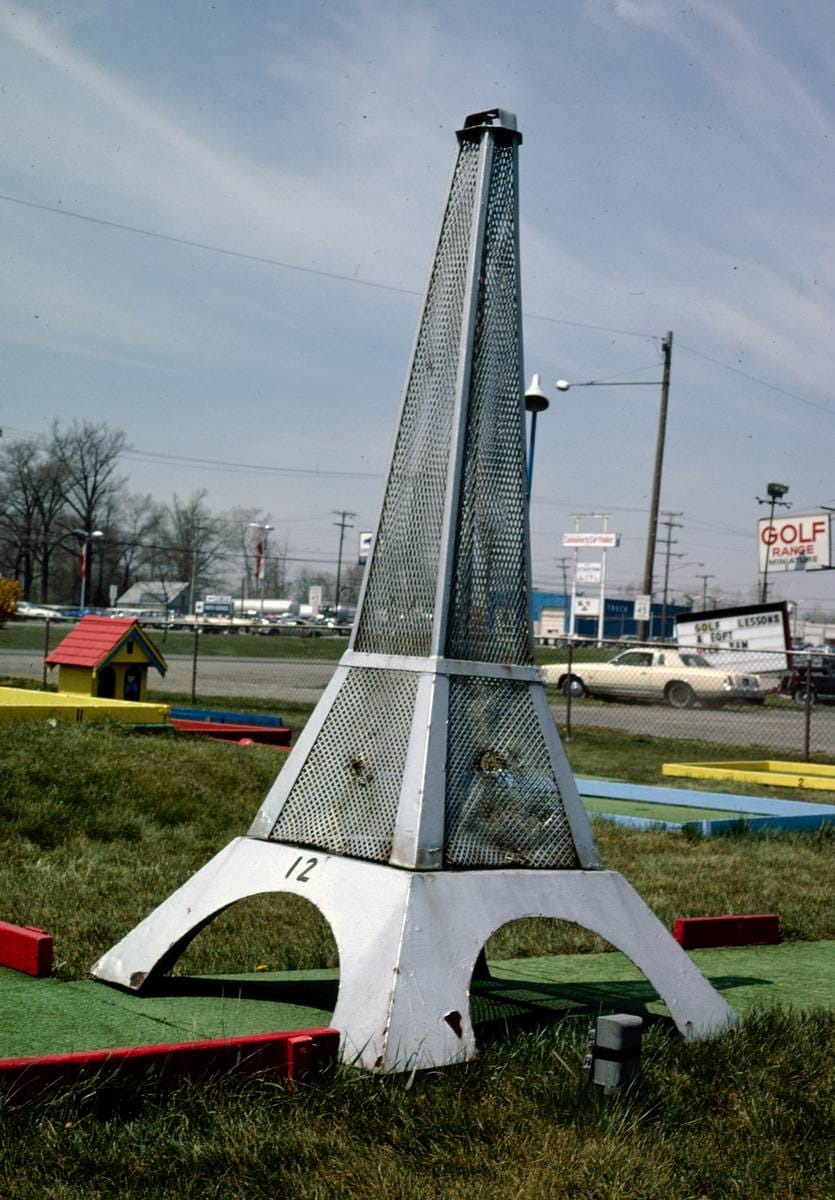 Historic Photo : 1986 Eiffel Tower hole, Vinson's miniature golf, Taylor, Michigan | Margolies | Roadside America Collection | Vintage Wall Art :