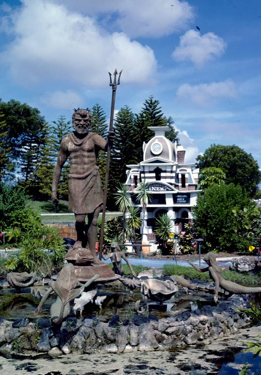 Historic Photo : 1985 Neptune fountain, Castle Park Golf, I-95, Fort Lauderdale, Florida | Margolies | Roadside America Collection | Vintage Wall Art :