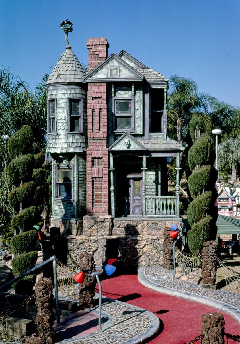 Historic Photo : 1985 Haunted house, Castle Park Golf, Polk Street, Riverside, California | Margolies | Roadside America Collection | Vintage Wall Art :