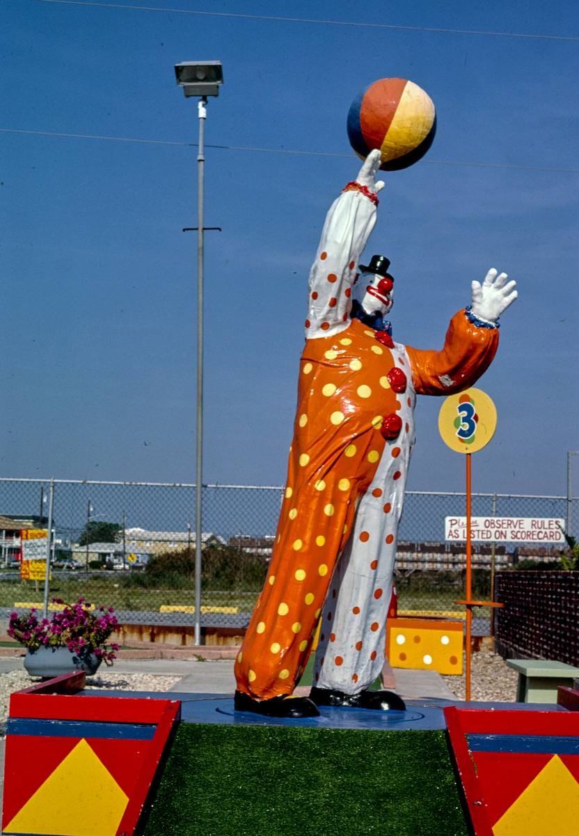 Historic Photo : 1985 Old Pro Golf, circus course. Clown, Ocean City, Maryland | Margolies | Roadside America Collection | Vintage Wall Art :