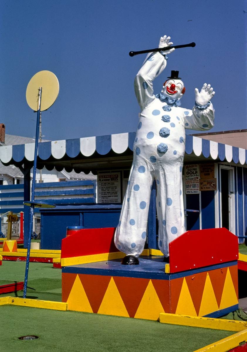 Historic Photo : 1985 Old Pro Golf, circus course. Clown, Rehoboth Beach, Delaware | Margolies | Roadside America Collection | Vintage Wall Art :