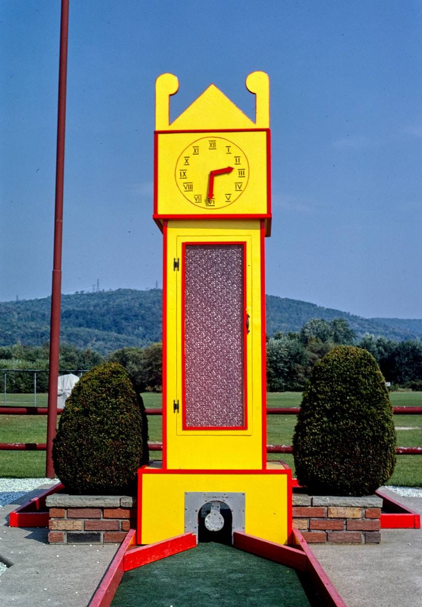 Historic Photo : 1984 Yellow Clock, Rich's miniature golf, Wyoming, Pennsylvania | Margolies | Roadside America Collection | Vintage Wall Art :