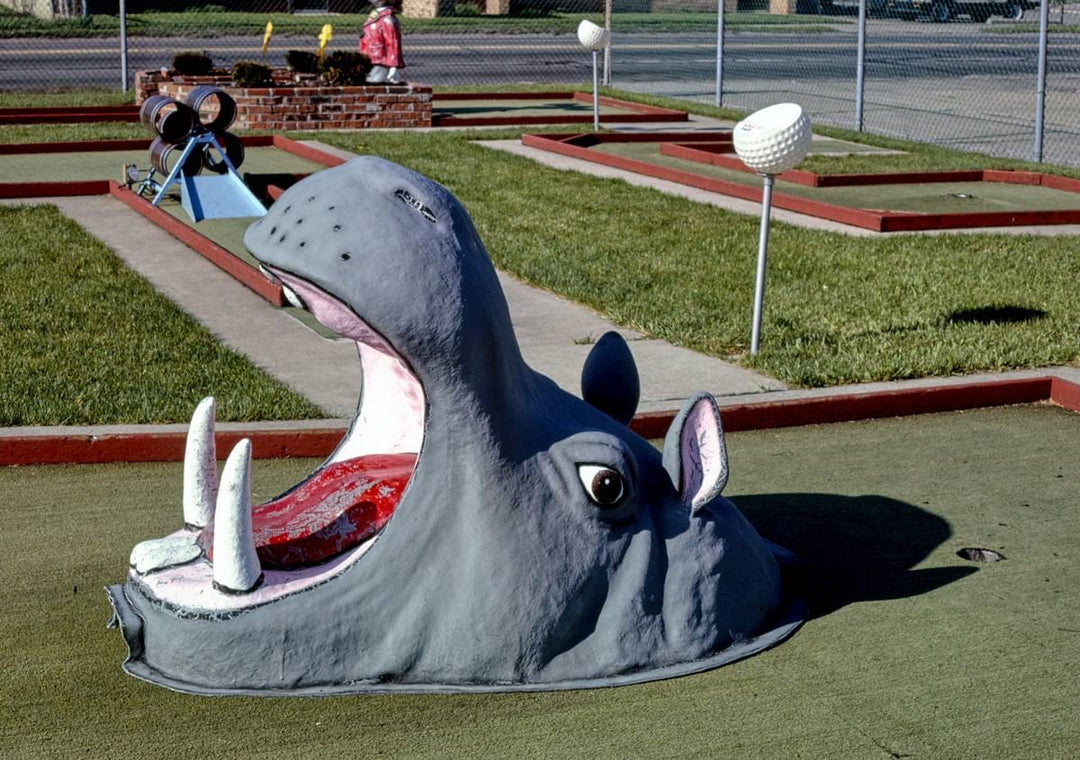 Historic Photo : 1986 Hippo side view, Mauro's mini golf, Hazel Park, Michigan | Margolies | Roadside America Collection | Vintage Wall Art :