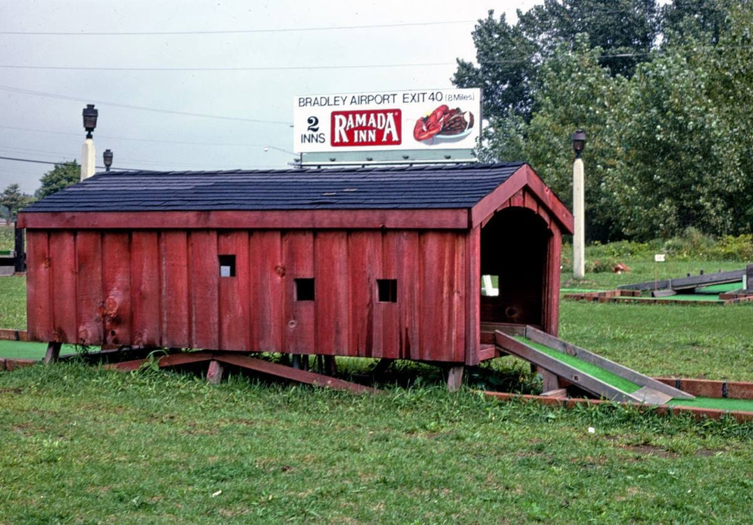 Historic Photo : 1979 Hole 1-Cornwall covered bridge, Connecticut on the Green, Hartford, Connecticut | Margolies | Roadside America Collection | Vintage Wall Art :