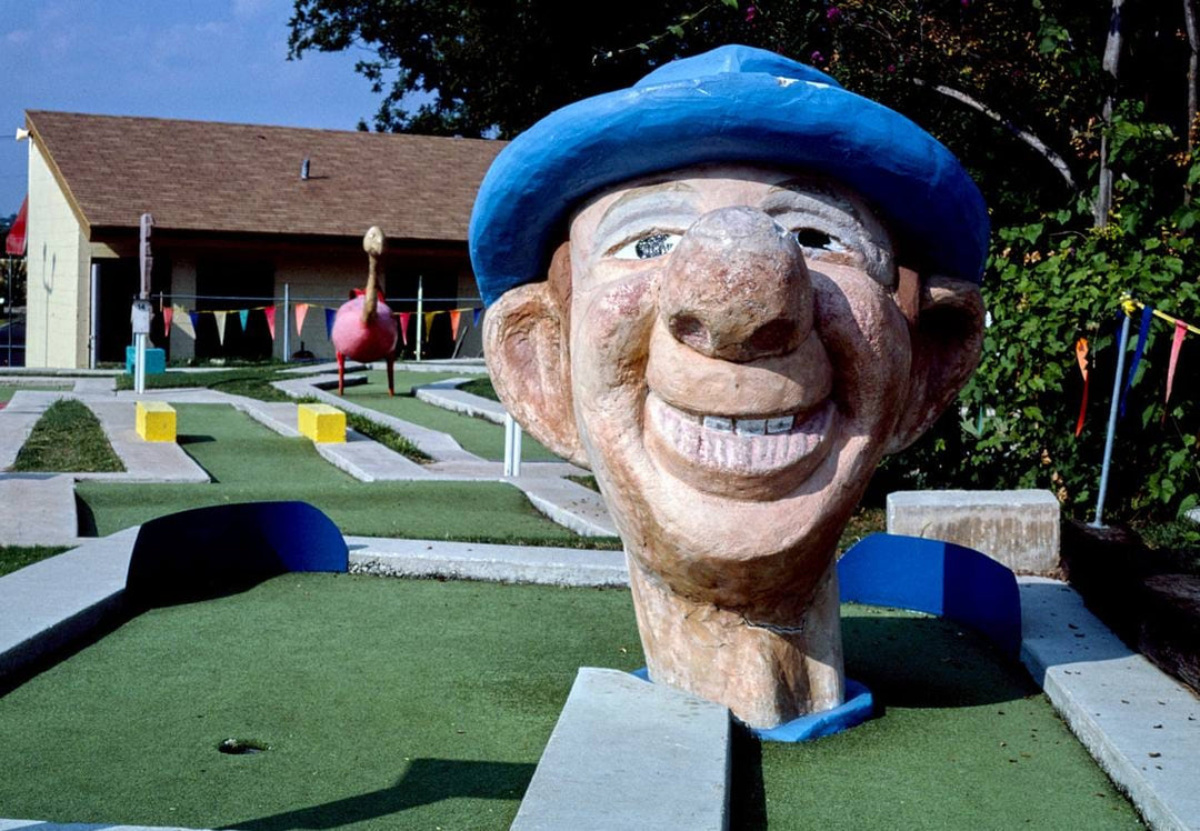 Historic Photo : 1983 Giant head, Peter Pan mini golf, Barton Springs Road, Austin, Texas | Margolies | Roadside America Collection | Vintage Wall Art :