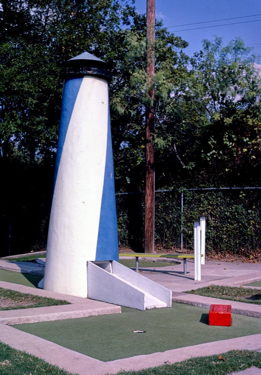 Historic Photo : 1983 Lighthouse hole, Peter Pan mini golf, Barton Springs Road, Austin, Texas | Margolies | Roadside America Collection | Vintage Wall Art :