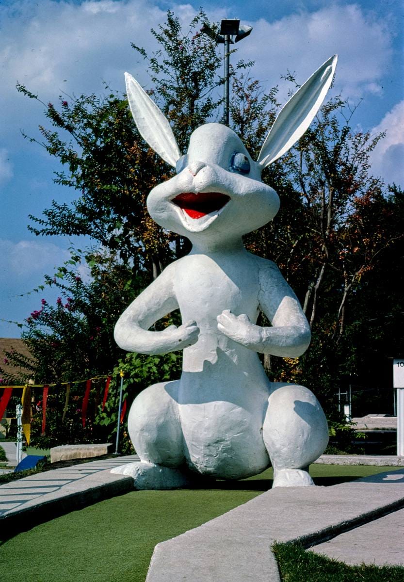 Historic Photo : 1983 White Rabbit hole, Peter Pan mini golf, Barton Springs Road, Austin, Texas | Margolies | Roadside America Collection | Vintage Wall Art :