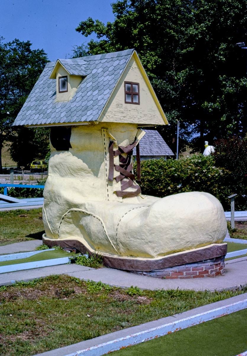 Historic Photo : 1979 Shoe house, Wacky Golf, North Myrtle Beach, South Carolina | Margolies | Roadside America Collection | Vintage Wall Art :