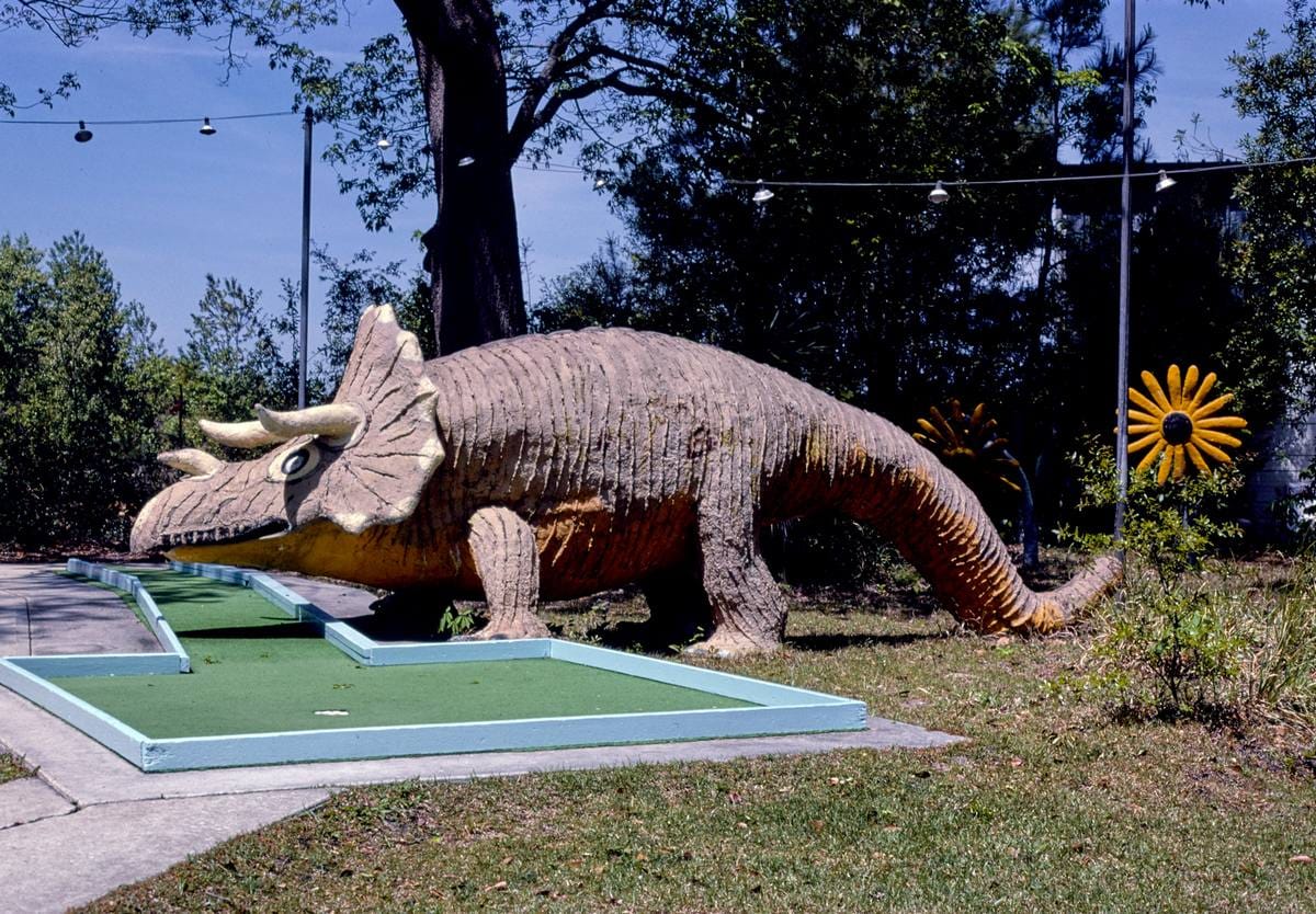 Historic Photo : 1988 Dinosaur hole-entire, Wacky Golf, North Myrtle Beach, South Carolina | Margolies | Roadside America Collection | Vintage Wall Art :