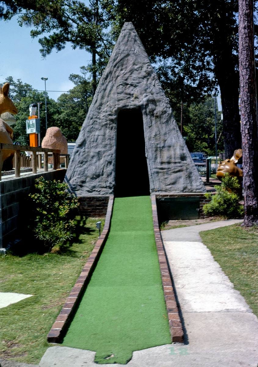 Historic Photo : 1979 Stone cave hole, Wacky Golf, Myrtle Beach, South Carolina | Margolies | Roadside America Collection | Vintage Wall Art :