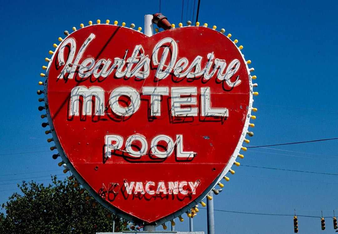 Historic Photo : 1980 Heart's Desire Motel sign, Route 19A, Dunedin, Florida | Margolies | Roadside America Collection | Vintage Wall Art :