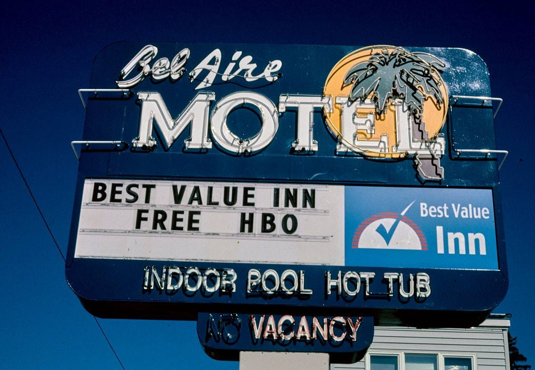 Historic Photo : 2004 Bel Aire Motel sign, Broadway, Missoula, Montana | Margolies | Roadside America Collection | Vintage Wall Art :