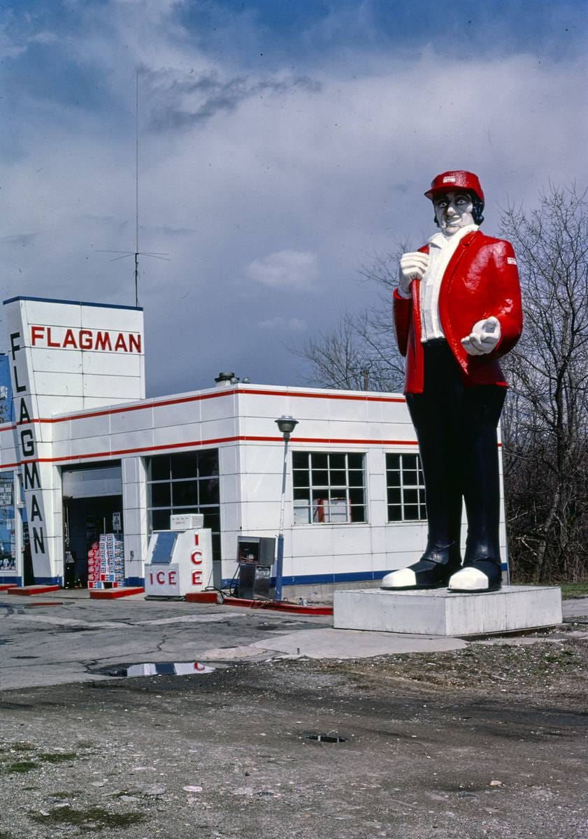 Historic Photo : 1984 Flagman gas station, Connersville, Indiana | Margolies | Roadside America Collection | Vintage Wall Art :