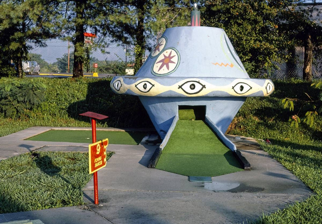 Historic Photo : 1986 Sir Goony mini golf, flying saucer, Chattanooga, Tennessee | Margolies | Roadside America Collection | Vintage Wall Art :