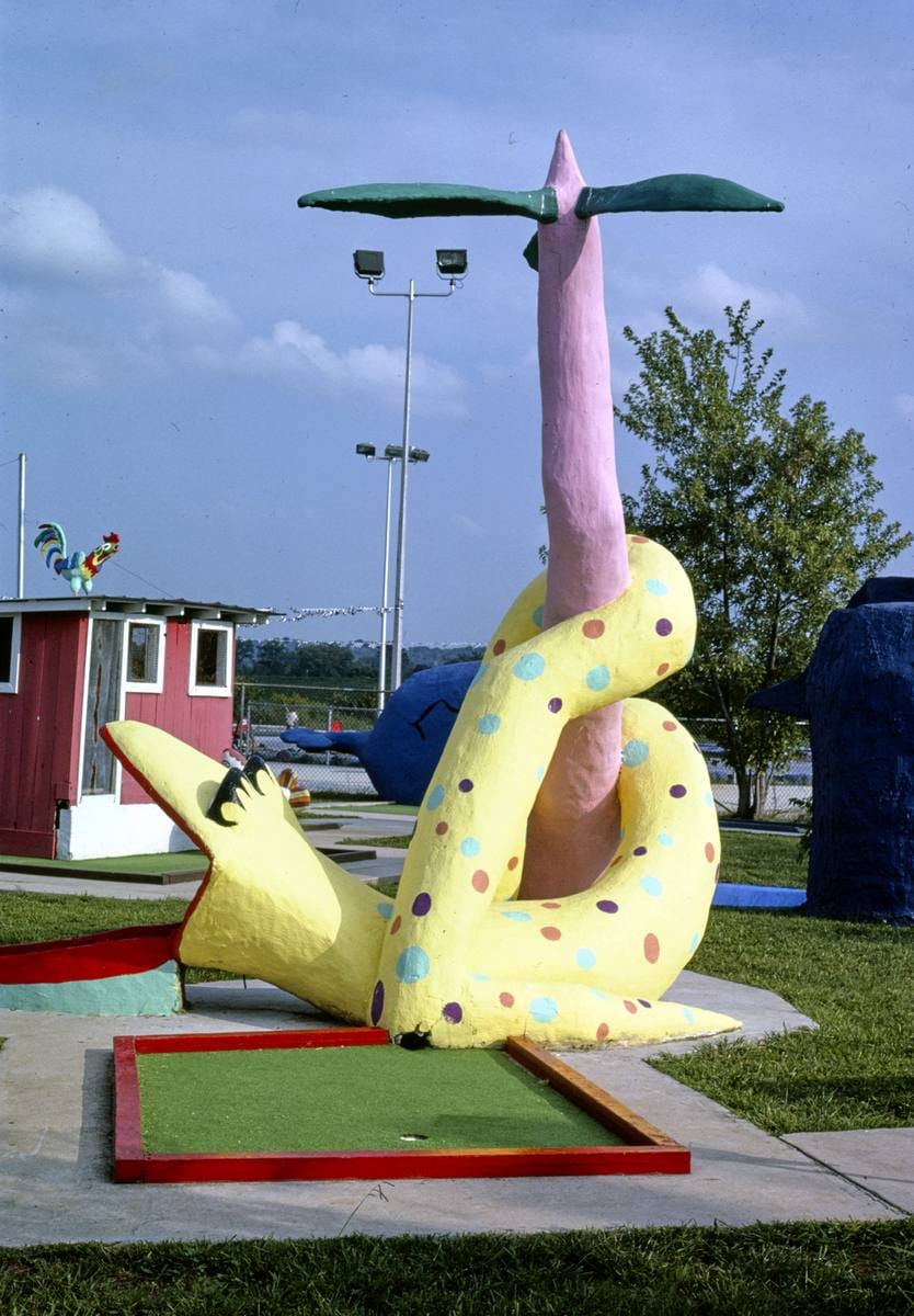 Historic Photo : 1986 Sir Goony mini golf, serpeant, vertical, gray sky, Chattanooga, Tennessee | Margolies | Roadside America Collection | Vintage Wall Art :