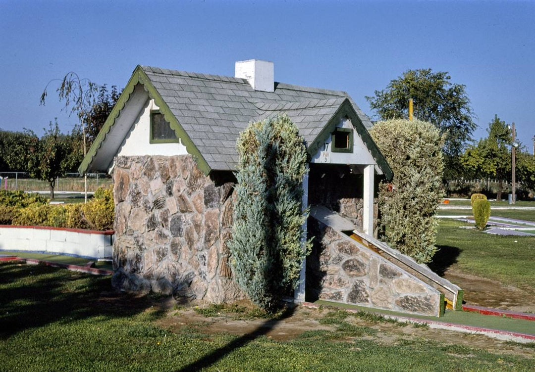 Historic Photo : 1987 Deane and Jo's mini golf, stone house, Yakima, Washington | Margolies | Roadside America Collection | Vintage Wall Art :