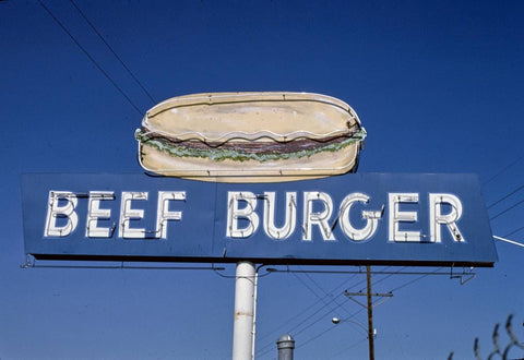Historic Photo : 1982 Beef Burger sign, Amarillo, Texas | Margolies | Roadside America Collection | Vintage Wall Art :