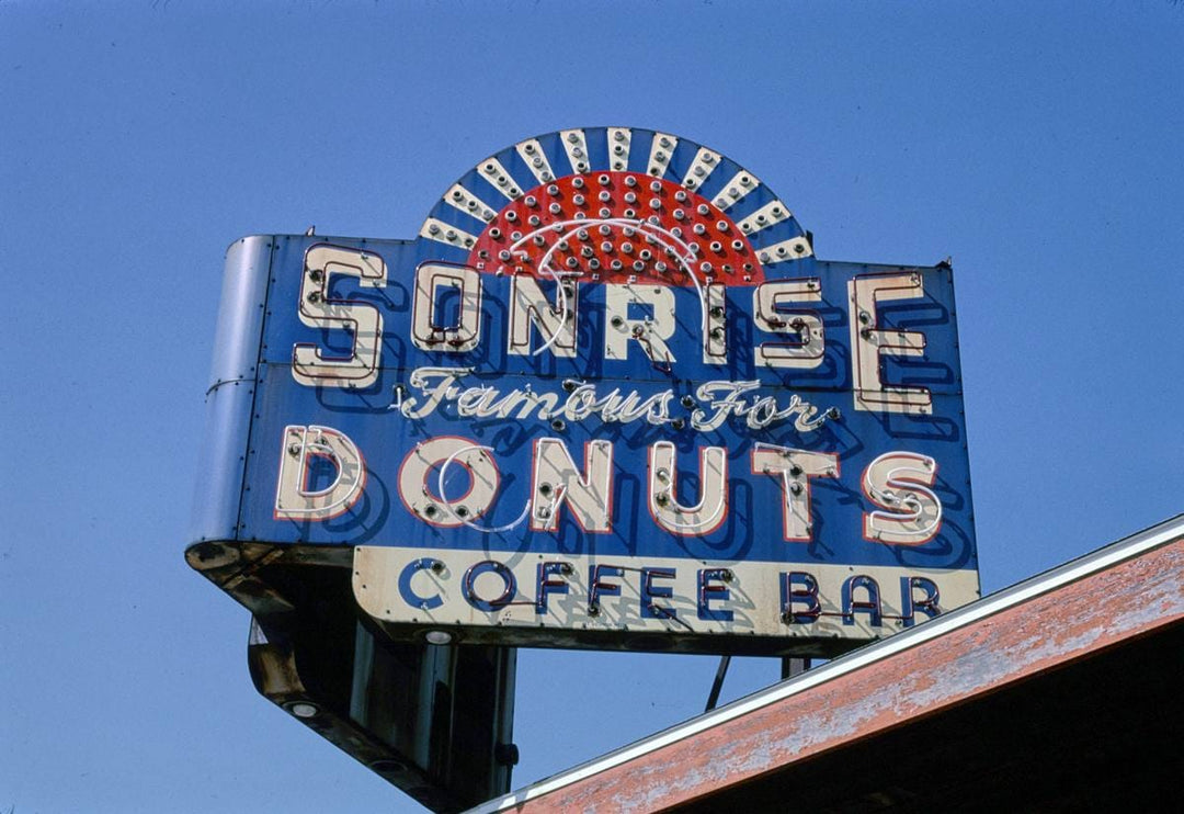 Historic Photo : 2003 Sunrise Donuts neon sign, Springfield, Illinois | Margolies | Roadside America Collection | Vintage Wall Art :