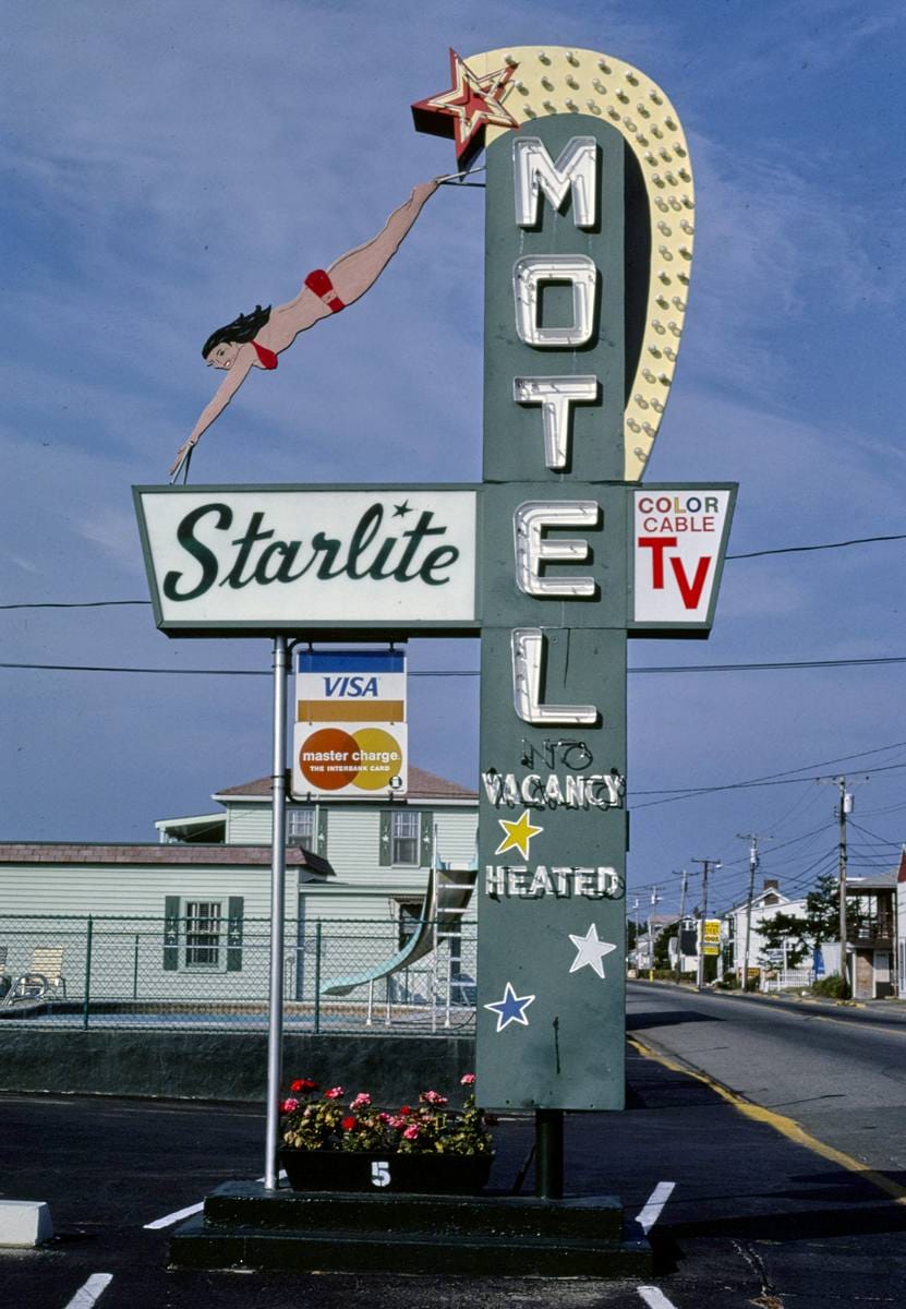 Historic Photo : 1984 Starlite Motel sign, Old Orchard Beach, Maine | Margolies | Roadside America Collection | Vintage Wall Art :