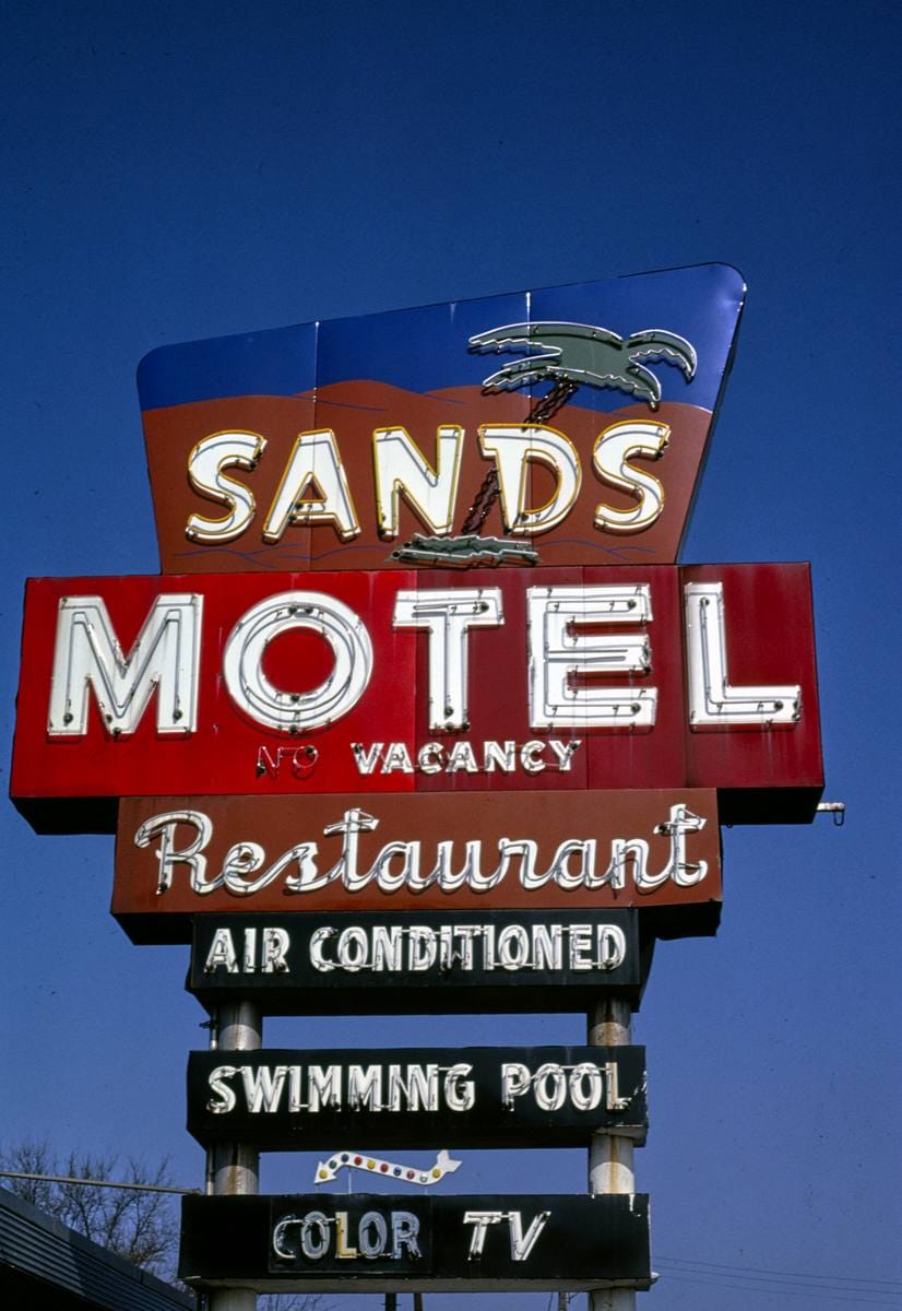 Historic Photo : 1984 Sands Motel sign, Rogers, Arkansas | Margolies | Roadside America Collection | Vintage Wall Art :