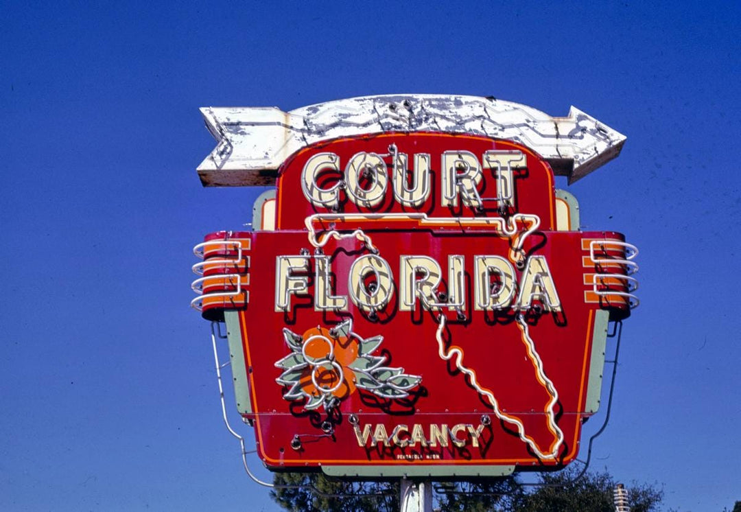 Historic Photo : 1979 Court of Florida sign, Pensacola, Florida | Margolies | Roadside America Collection | Vintage Wall Art :