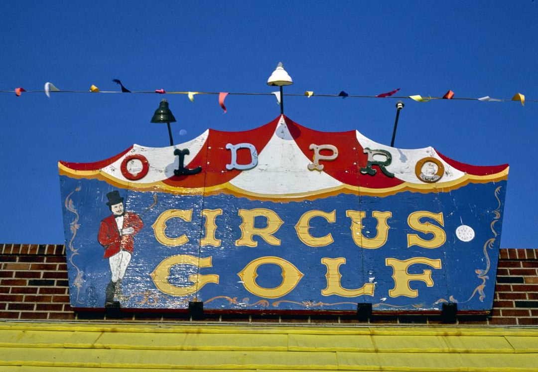 Historic Photo : 1985 Old Pro Golf, circus course. Sign, Rehoboth Beach, Delaware | Margolies | Roadside America Collection | Vintage Wall Art :