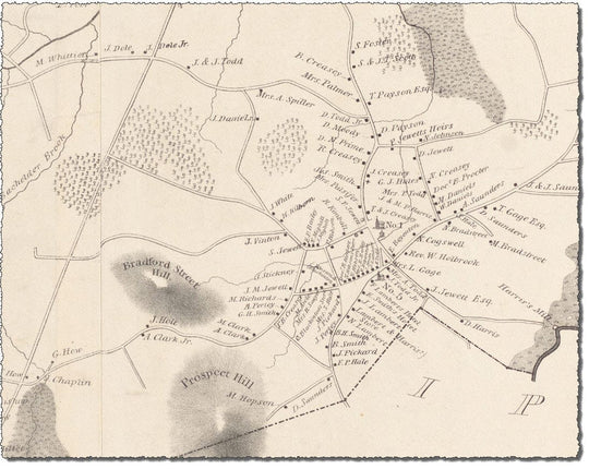 Historical Wall Map - Rowley, Massachusetts, Surveyed and Drawn by Philander Anderson, 1830