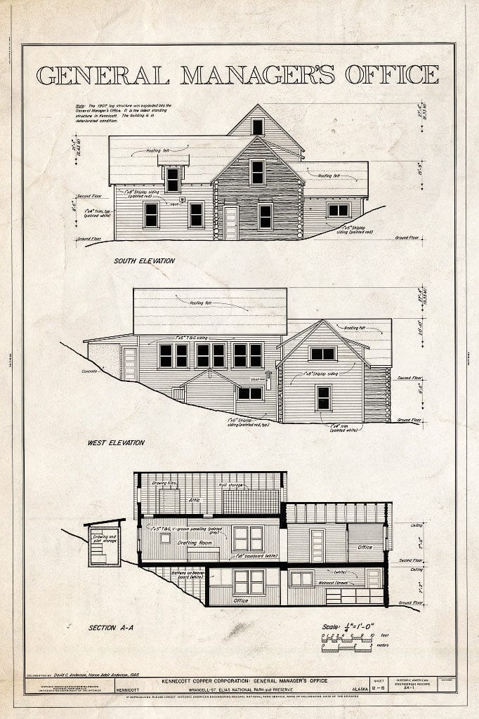 Blueprint General Manager's Office - Kennecott Copper Corporation, On Copper River & Northwestern Railroad, Kennicott, Valdez-Cordova Census Area, AK