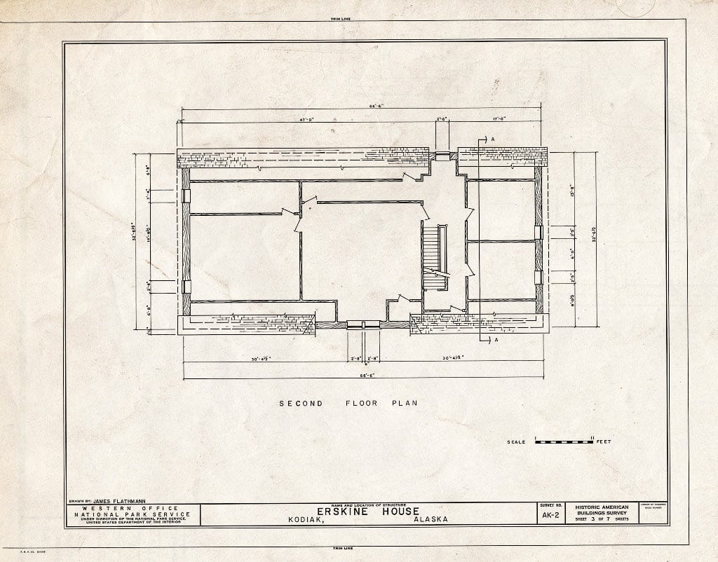 Blueprint 3. Second Floor Plan - Russian-American Company Magazin, 101 Marine Way East, Kodiak, Kodiak Island Borough, AK