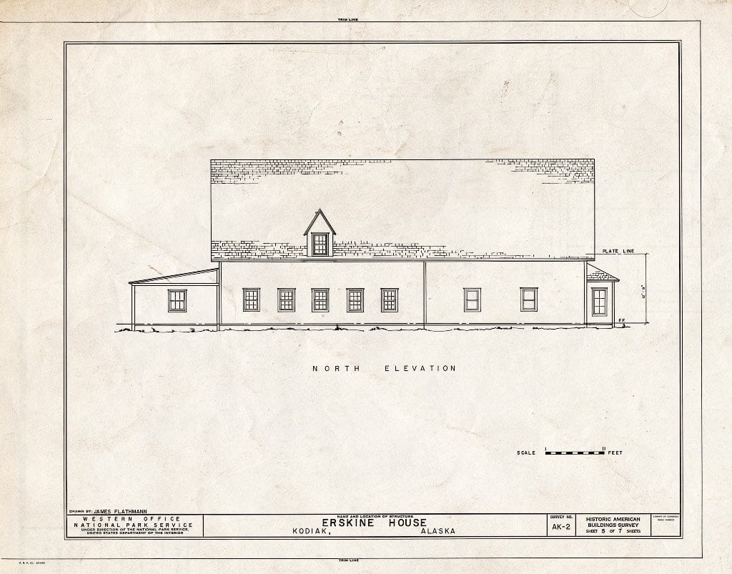 Blueprint 5. North Elevation - Russian-American Company Magazin, 101 Marine Way East, Kodiak, Kodiak Island Borough, AK