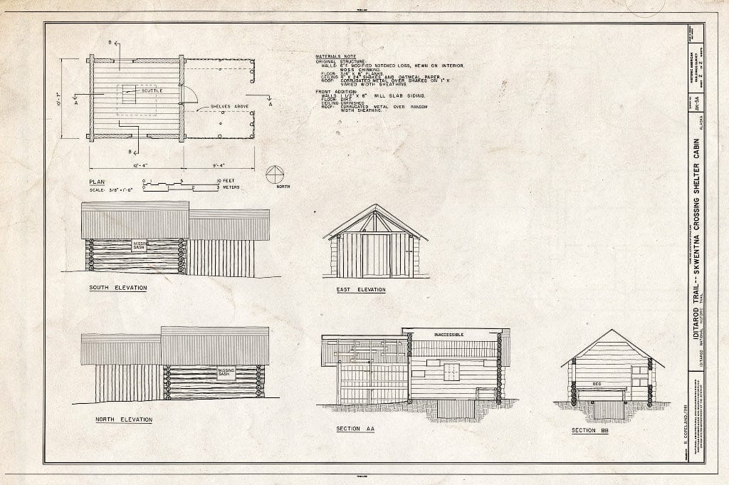 Blueprint HABS AK,9-SEW,2-A- (Sheet 2 of 2) - Iditarod Trail Shelter Cabins, Skwentna Crossing Shelter Cabin, Skwentna, Matanuska-Susitna Borough, AK