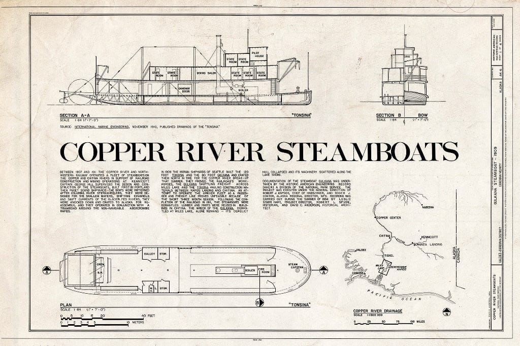 Blueprint Cooper River Steamboats - Steamboat GULKANA, Miles Lake, Cordova, Valdez-Cordova Census Area, AK