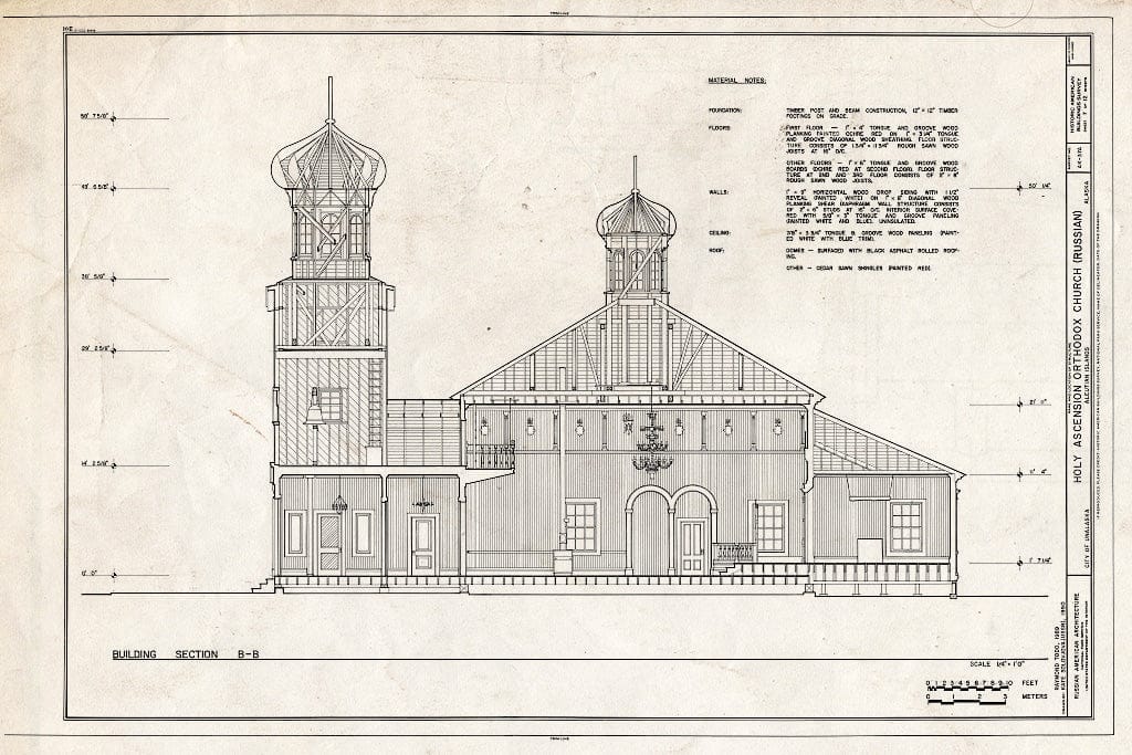 Blueprint 7. Section B-B - Holy Ascension Russian Orthodox Church, Unalaska Island, Unalaska, Aleutian Islands, AK