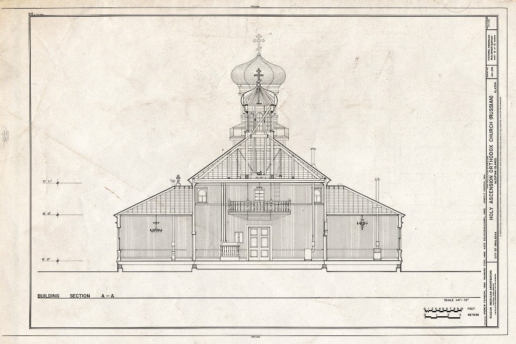 Blueprint 8. Section A-A - Holy Ascension Russian Orthodox Church, Unalaska Island, Unalaska, Aleutian Islands, AK