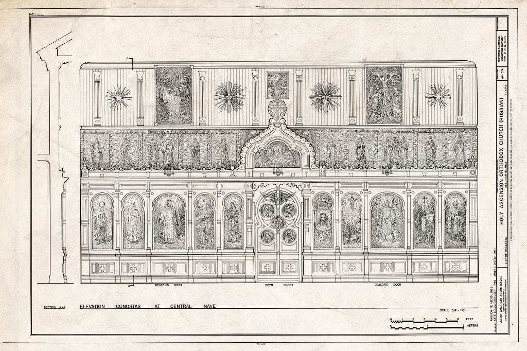 Blueprint 9. Elevation of iconostas as Central Nave - Holy Ascension Russian Orthodox Church, Unalaska Island, Unalaska, Aleutian Islands, AK