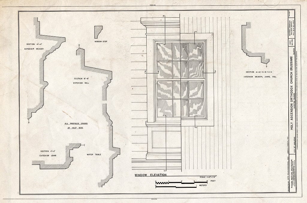 Blueprint 12. Profiles and Window Elevation - Holy Ascension Russian Orthodox Church, Unalaska Island, Unalaska, Aleutian Islands, AK