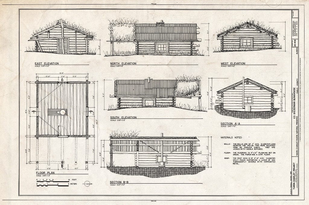 Blueprint HABS AK,19-EGL.V,2-B- (Sheet 1 of 1) - Ed Biederman Fish Camp, Bunkhouse, Yukon River, Eagle, Southeast Fairbanks Census Area, AK