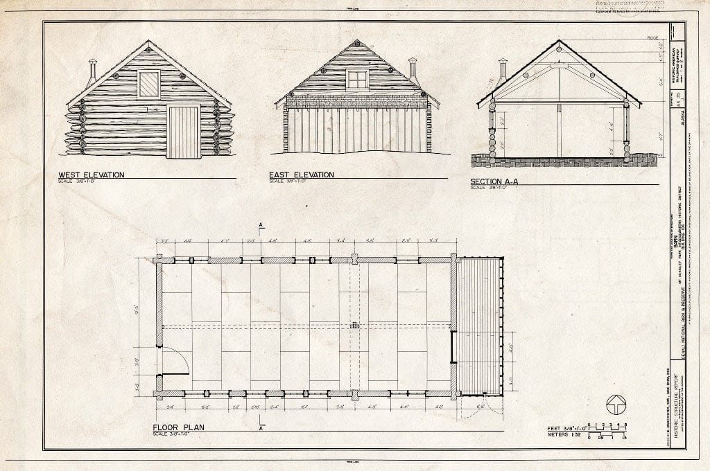 Blueprint HABS AK,23-MCKIN,1-J- (Sheet 1 of 2) - Mount McKinley Headquarters, Barn, Cantwell, Denali Borough, AK