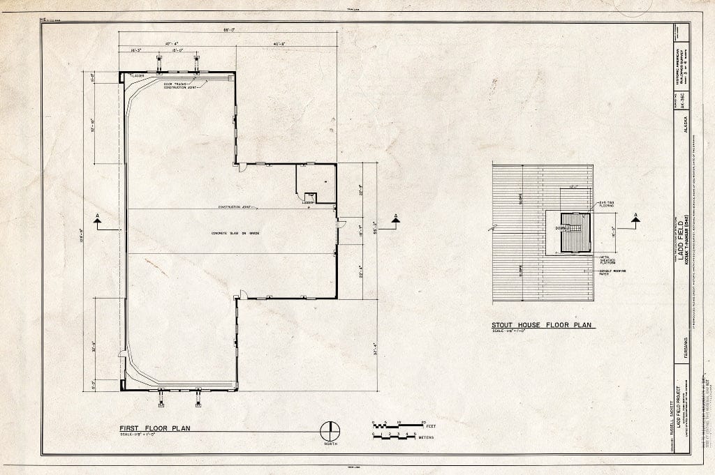 Blueprint 3. First Floor Plan and Stout House Floor Plan - Ladd Field, Kodiak T-Hangar, Fort Wainwright, Fairbanks, Fairbanks North Star Borough, AK