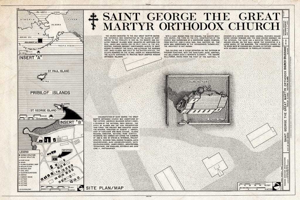 Blueprint 1. Cover Sheet with site map & Plan - Saint George Russian Orthodox Church, St. George Island, Pribilof Islands, Saint George, Aleutians West Census Area, AK