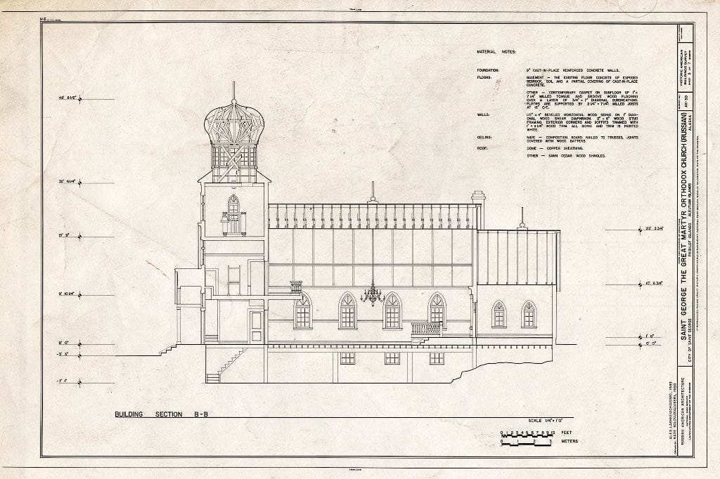 Blueprint 5. Section B-B and Material Notes - Saint George Russian Orthodox Church, St. George Island, Pribilof Islands, Saint George, Aleutians West Census Area, AK